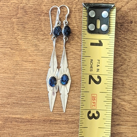 Native American Sterling Blue Abalone VTG earrings - Picture 2 of 8
